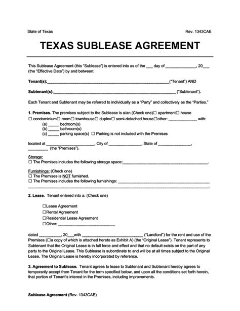 Sublease Agreement Template Texas
