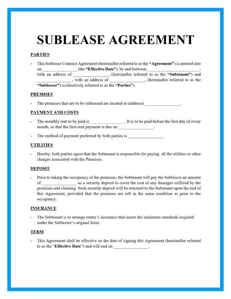 Sublease Agreement Template Word