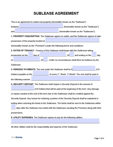 Sublease Contract Template Word