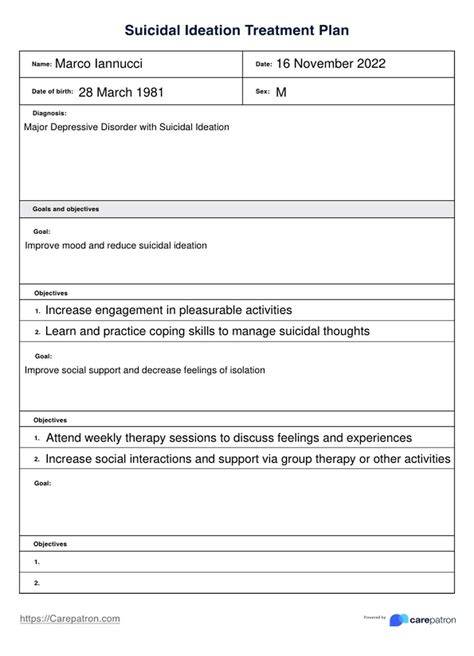 Suicidal Ideation Safety Plan Template