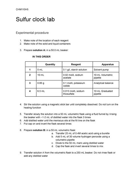 Sulfur Clock Lab Solution Reader