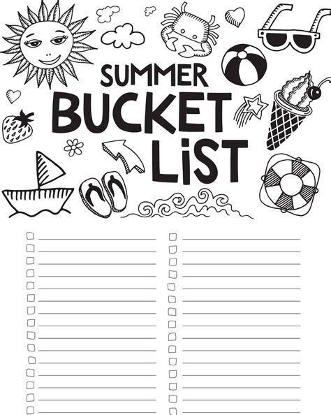 Summer Bucket List Printable