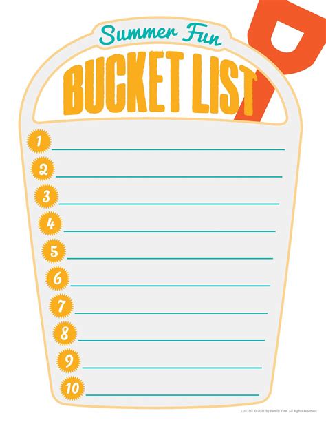 Summer Bucket List Template