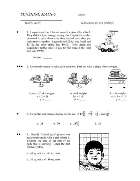 Sunshine Math Answer Key Grade 5 Kindle Editon