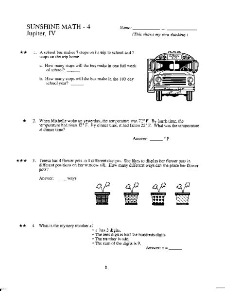 Sunshine Math Answer Key Jupiter Reader