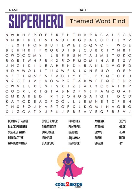 Superhero Word Search Printable
