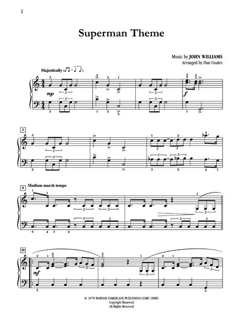 Superman Theme Returns Original Sheet Music Edition PDF