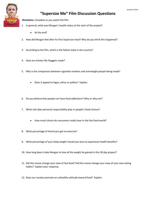 Supersize Me Questions And Answers Doc