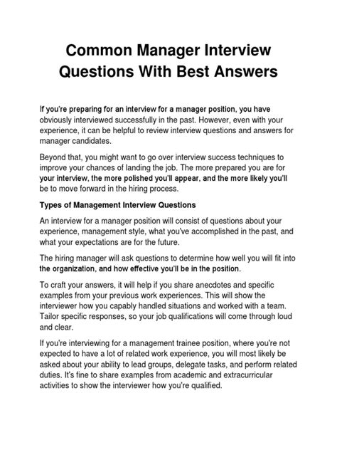 Supervisor Interview Questions And Answers Doc