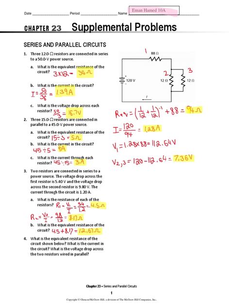 Supplemental Problems Series And Parallel Circuits Answers Doc