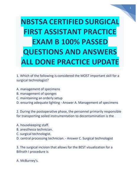 Surgical first assistant exam questions PDF