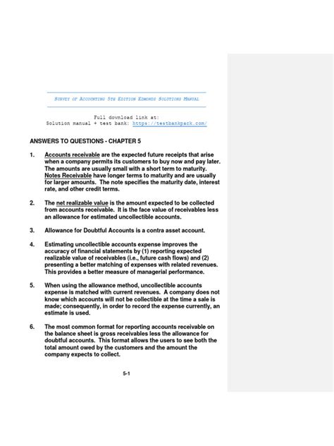 Survey Of Accounting 5th Edition Answer Key Doc