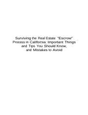 Surviving the Real Estate Escrow Process in California Ebook PDF
