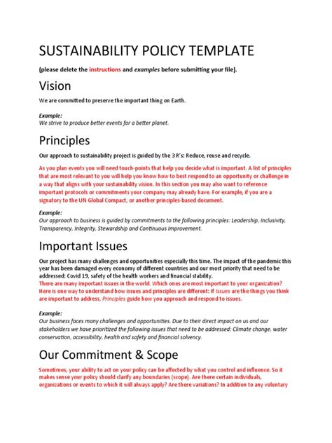 Sustainability Policy Template