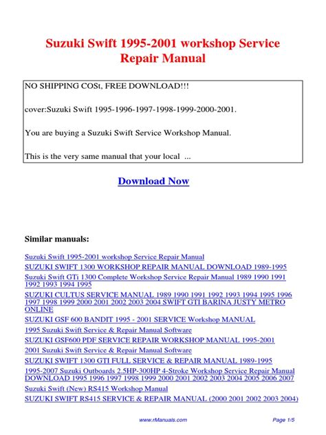 Suzuki Swift 1995-2001 workshop Service Repair Manual PDF Reader