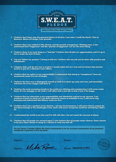 Sweat Pledge by Mike Rowe: A Call to Action for the Next Generation of Workers