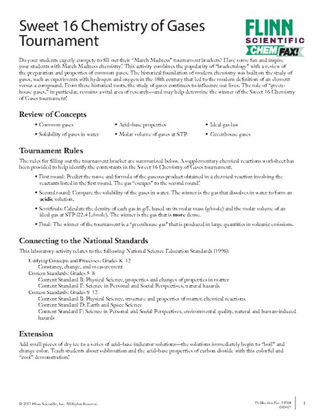 Sweet 16 Chemistry Gases Tournament Answer Sheet Doc