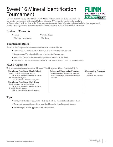 Sweet 16 Mineral Identification Answer Key Doc