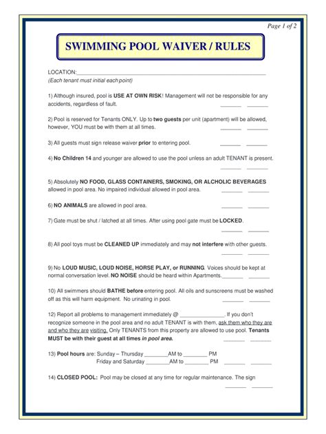 Swimming Pool Waiver Template