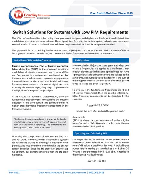 Switch Solutions For Systems With Low Pim Requirements Reader