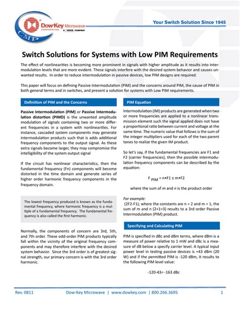 Switch Solutions For Systems With Low Pim Requirements Reader