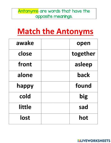 Synonyms And Antonyms Worksheets With Answers Epub