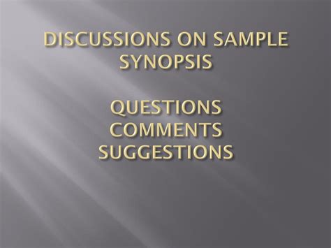 Synopsis and Questions Doc