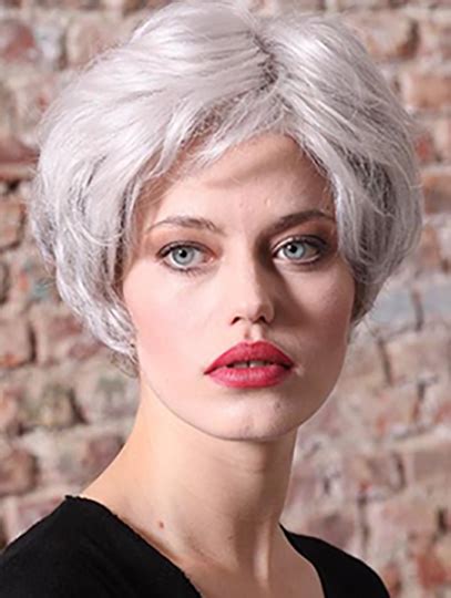 Synthetic 8" Straight Short Grey Women Classic Wig