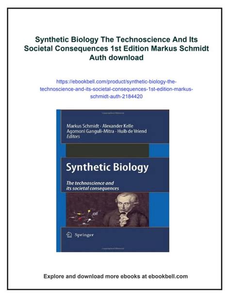 Synthetic Biology The Technoscience and its Societal Consequences 1st Edition Epub