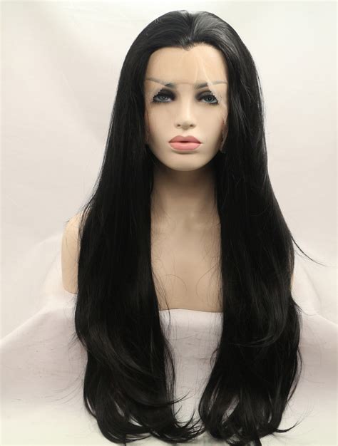 Synthetic Black 29" Wavy Lace Front Layered Long Wigs