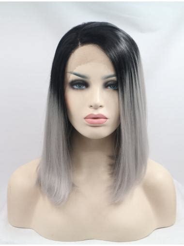 Synthetic Lace Front 13" Straight Black Without Bangs Chin Length Wigs