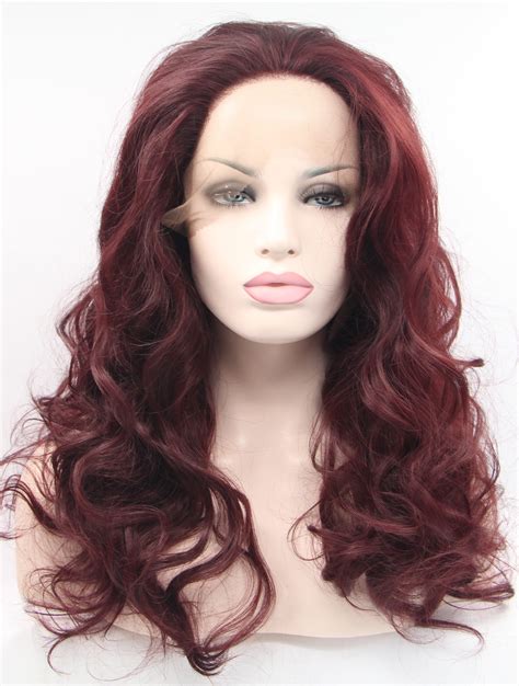 Synthetic Lace Front 18" Curly Auburn Without Bangs Long Wigs