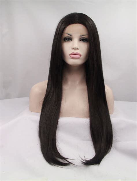 Synthetic Long Black Lace Front 30" Without Bangs Straight Wigs