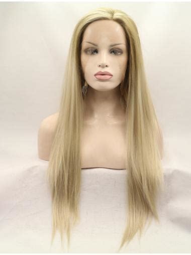 Synthetic Long Blonde Lace Front 26" Without Bangs Wavy Wigs