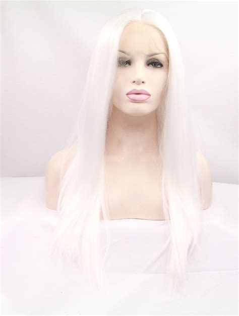 Synthetic Long White Lace Front 22" Without Bangs Straight Wigs