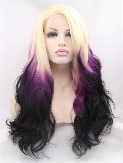 Synthetic Ombre/2 Tone 26" Curly Lace Front Without Bangs Long Wigs