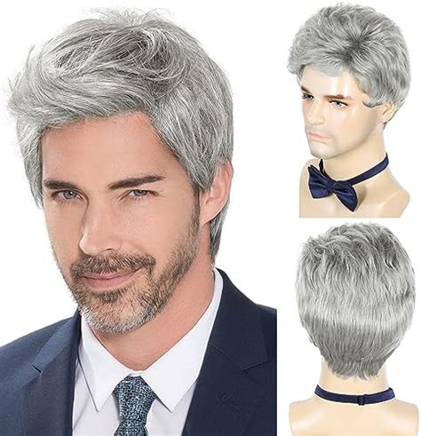 Synthetic Wigs For Men Layered Grey 6" Wavy Wigs