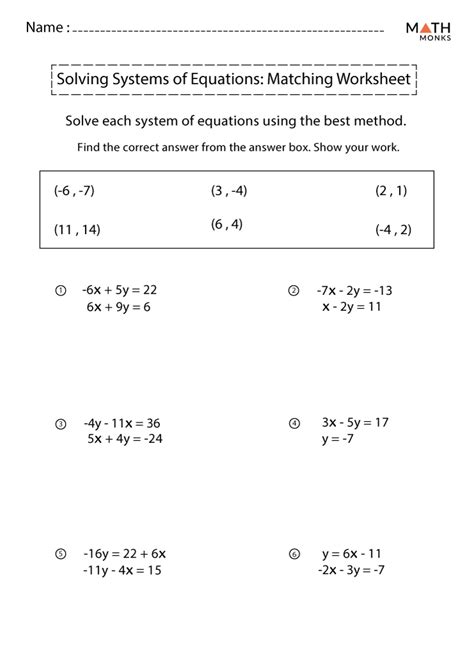 System of Equations Worksheet for High Schoolers