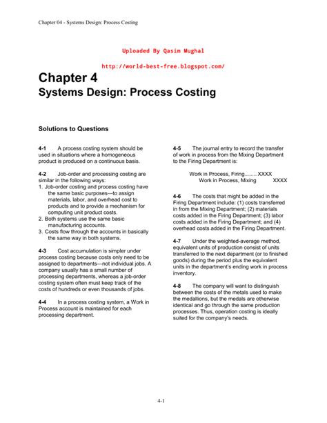 Systems Design Process Costing Solutions PDF