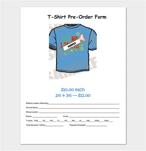 T Shirt Pre Order Form Template