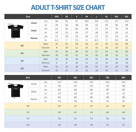 T Shirt Printing Size Chart