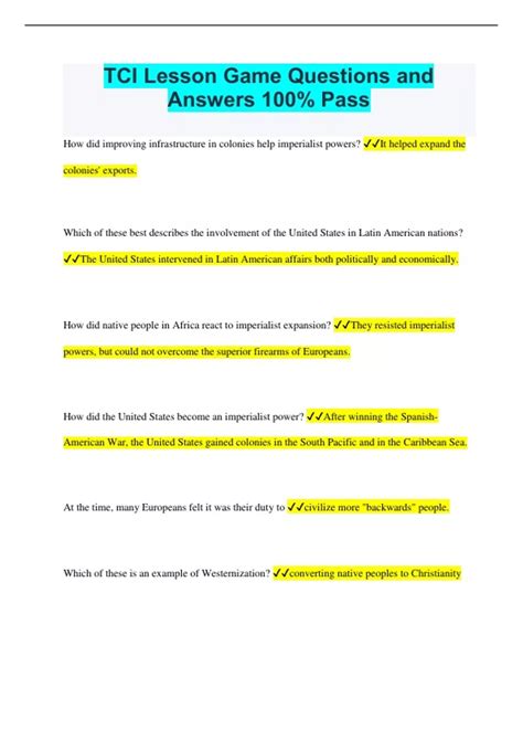 TCI Chapter 2 Lesson Game Answers