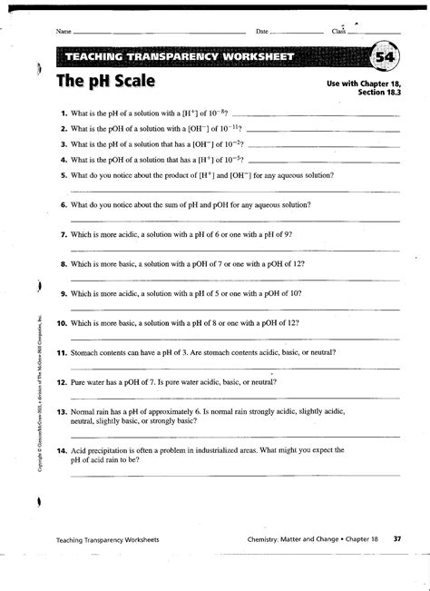 TEACHING TRANSPARENCY WORKSHEET THE PH SCALE ANSWERS Ebook Doc