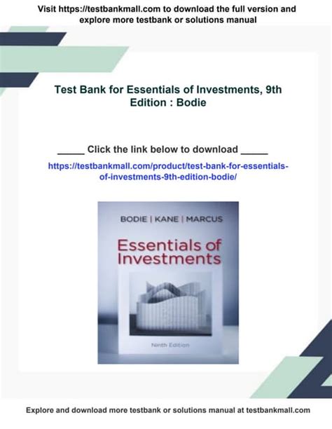 TEST BANK ESSENTIALS OF INVESTMENTS 9TH EDITION Ebook Doc