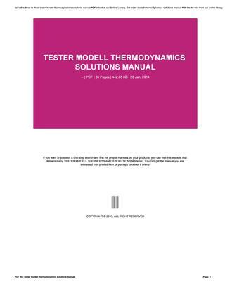 TESTER MODELL THERMODYNAMICS SOLUTIONS MANUAL Ebook PDF