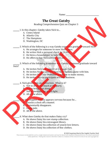 THE GREAT GATSBY ACTIVITY WORKSHEET LEVEL 5 ANSWERS Ebook Doc