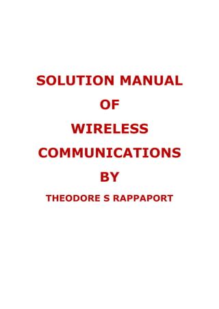 THEODORE RAPPAPORT WIRELESS COMMUNICATION SOLUTION MANUAL Ebook PDF