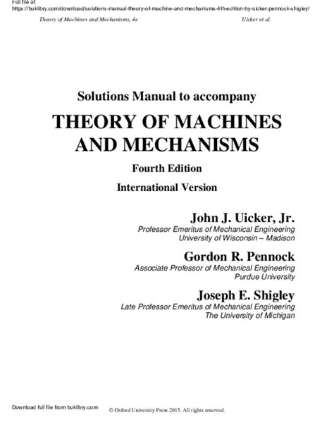 THEORY OF MACHINES AND MECHANISMS 4TH SOLUTION MANUAL Ebook Kindle Editon