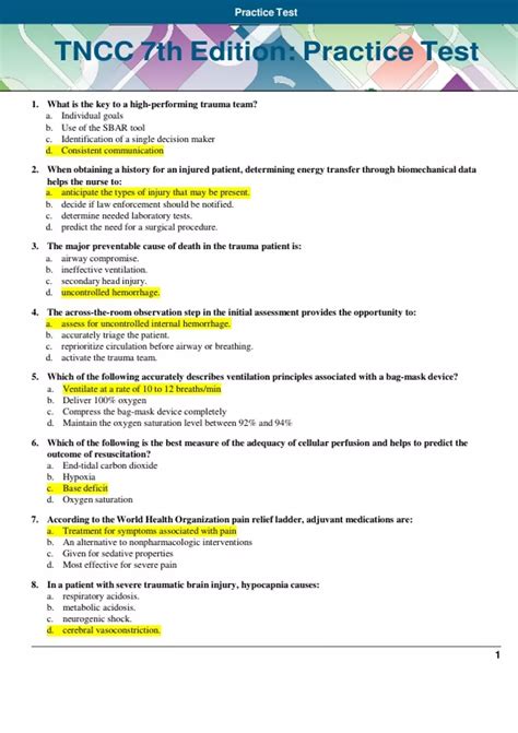 TNCC 7th Edition: Practice Test - Prn Education | Read Online PDF Kindle Editon