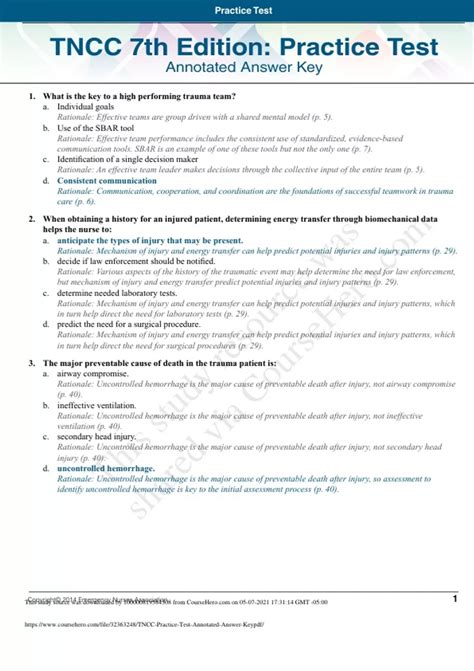 TNCC PRETEST ANSWER KEY Ebook Epub